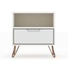 Manhattan Comfort Rockefeller 1.0 Mid-Century- Modern Nightstand with 1-Drawer in White