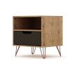 Manhattan Comfort Rockefeller 1.0 Mid-Century- Modern Nightstand with 1-Drawer in Nature and Textured Grey