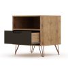 Manhattan Comfort Rockefeller 1.0 Mid-Century- Modern Nightstand with 1-Drawer in Nature and Textured Grey