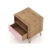 Manhattan Comfort Rockefeller 1.0 Mid-Century Modern 1-Drawer Nightstand in Nature & Rose Pink