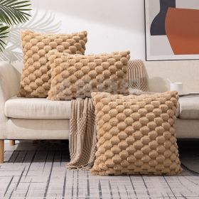 Plush Faux Fur Throw Pillow Covers Plaid Texture Decorative Pillow Case Cushion Cover (Color: Brown)