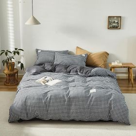 Simple Style Bedding 4 Piece Quilt Cover Sheet Pillowcase Cotton Spring Summer Autumn Winter Solid Two-color Student Dormitory (Color: small black plaid)