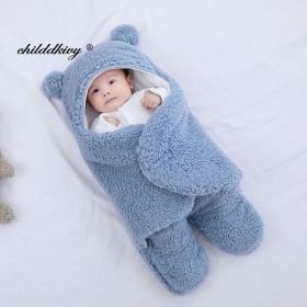 Soft Newborn Baby Wrap Blankets Baby Sleeping Bag Envelope For Newborn Sleepsack Cotton thicken Cocoon for baby 0-9 Months (Color: blue-Fleece)