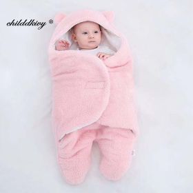 Soft Newborn Baby Wrap Blankets Baby Sleeping Bag Envelope For Newborn Sleepsack Cotton thicken Cocoon for baby 0-9 Months (Color: pink-Flannel)