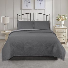 3 Piece Oversized Ultrasonic Embossed Bedspread Set with Classic Paisley Pattern (Color: Gray)