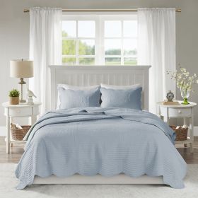 3 Piece Reversible Scalloped Edge Quilt Set (Color: as Pic)