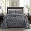 3 Piece Gray Burrterfly Flower Applique Collection Comforter Set